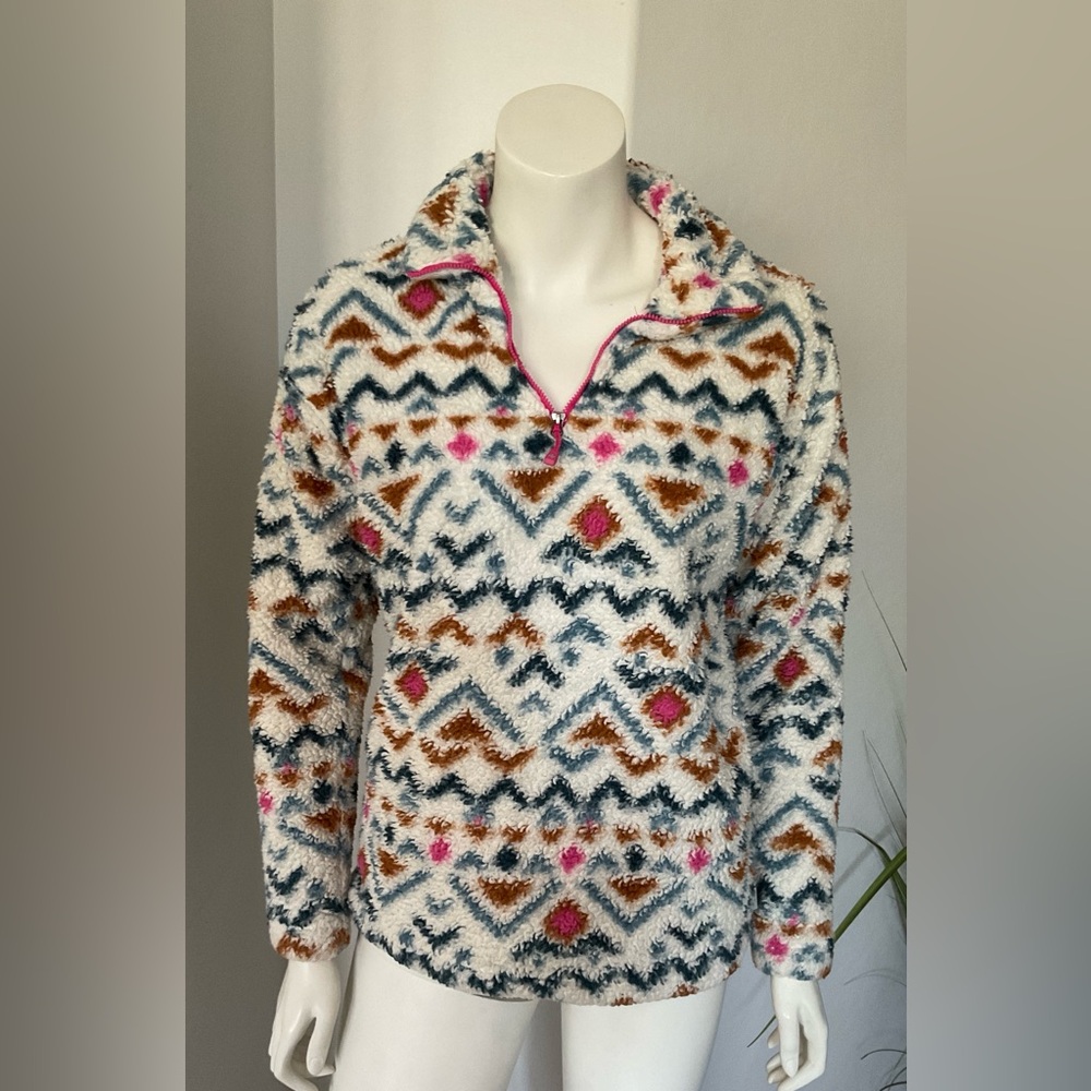 Eddie Bauer Cozy Cream and Pink Cowl Neck Sweater